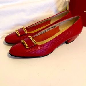 Red pebble calf lizard low heel skimmer 71/2 aa